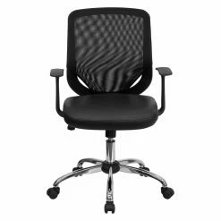 Best Pirce 🔥 Task Chairs Flash Furniture Mid-Back Office Chair With Mesh Back And Italian Leather Seat - Black 🛒 -Office & Desk Chairs Sales detail2FLSH112