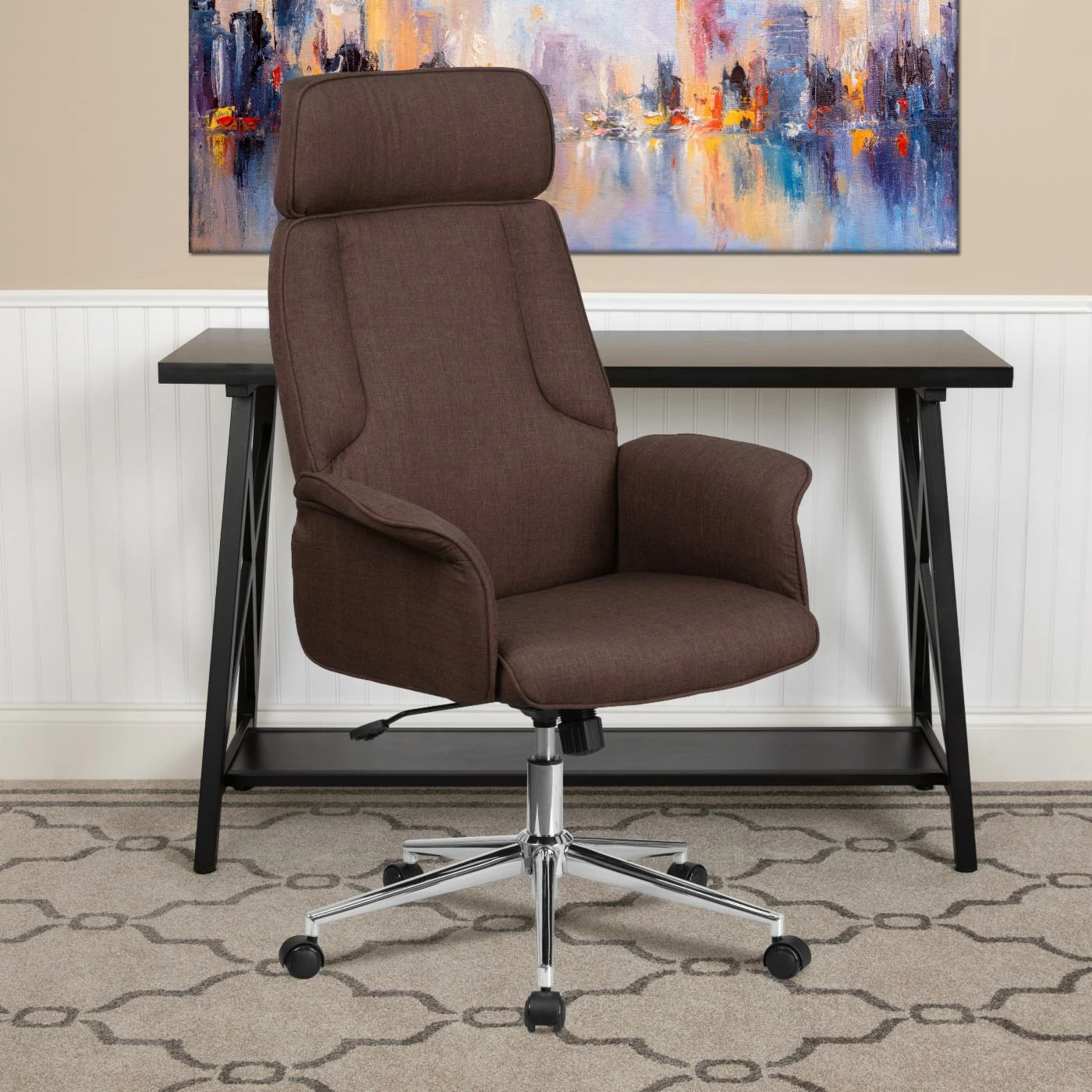 Cheap ๐ Executive Chairs Flash Furniture High Back Brown Fabric Executive Swivel Office Chair With Chrome Base โค๏ธ 4 Cheap ๐ Executive Chairs Flash Furniture High Back Brown Fabric Executive Swivel Office Chair With Chrome Base โค๏ธ - Image 2