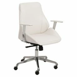 Outlet 👏 Task Chairs Euro Style Bergen Low Back Office Chair - White / Aluminum ❤️
