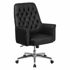 Promo 💯 Executive Chairs Flash Furniture Mid-Back Traditional Tufted Black Leather Executive Swivel Chair With Arms 😍