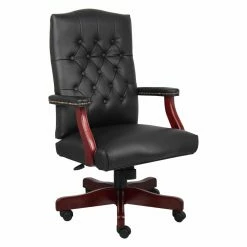 New 👍 Executive Chairs Boss Classic Black Caressoft Chair With Mahogany Finish ⭐