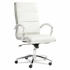 Budget 💯 Executive Chairs Alera Neratoli Series Faux Leather HighBack Swivel/Tilt Chair - White/Chrome 🔔